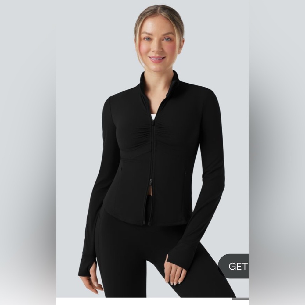 Halara UltraSculpt™ Mock Neck Ruched PushUp LongSleeve Thumb Hole Yoga Jacket L